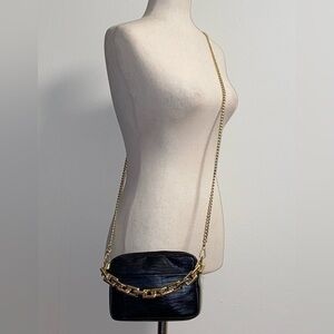 Stella Bianca Black and Gold Chain Italian Leather Cross body Bag
